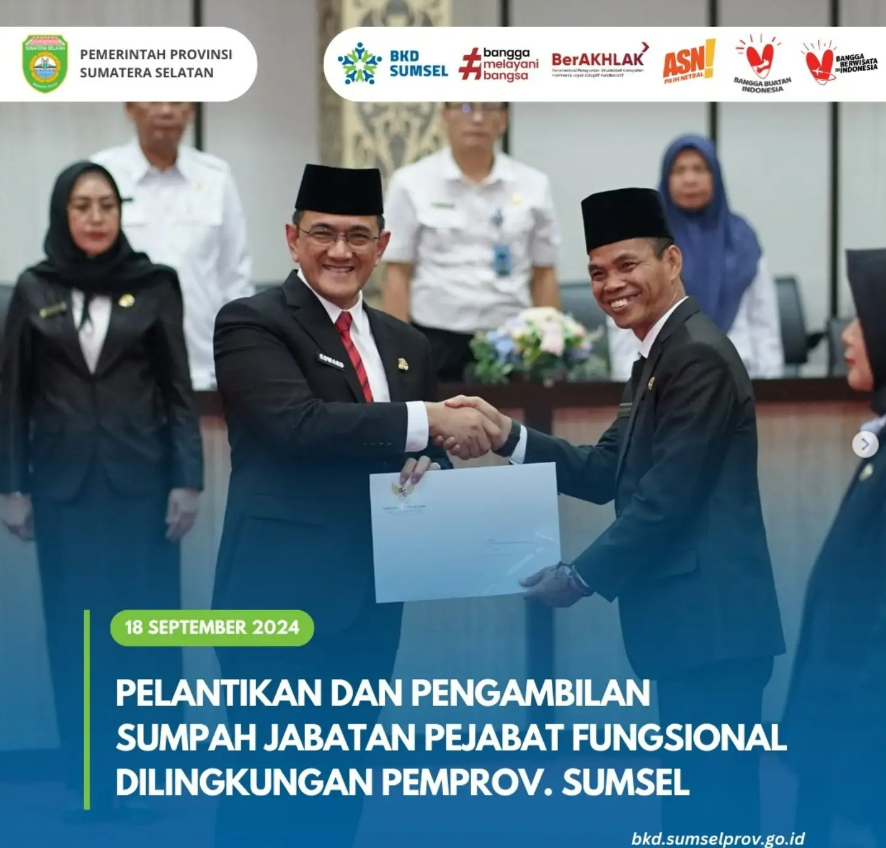 Pelantikan dan Pengambilan Sumpah Jabatan Pejabat Fungsional Tertentu di Lingkungan Pemprov Sumsel